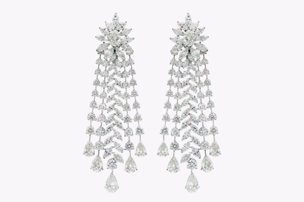 27.01 Carats Total Mixed-Cut Diamond Chandelier Drop Earrings in White Gold