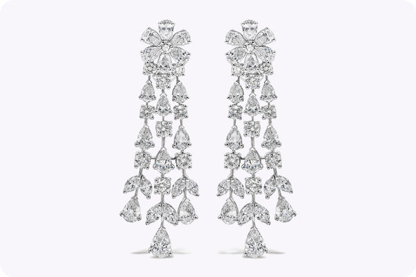 12.45 Carats Total Mixed Cut Diamond Chandelier Earrings in White Gold