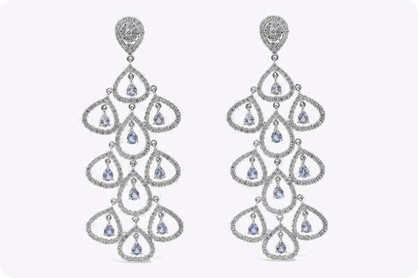 11.38 Carats Total Pear Shape Sapphire and Diamonds Chandelier Earrings in White Gold