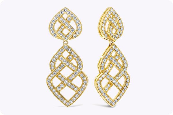 6.44 Carats Total Brilliant Round Diamond Open-Work Weaving Dangle Earrings in Yellow Gold