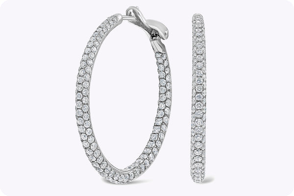 2.61 Carats Total Brilliant Round Cut Diamond Micro-Pave Hoop Earrings in White Gold