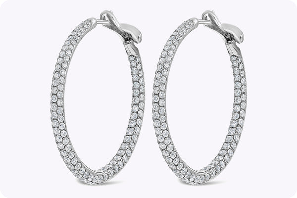 2.61 Carats Total Brilliant Round Cut Diamond Micro-Pave Hoop Earrings in White Gold