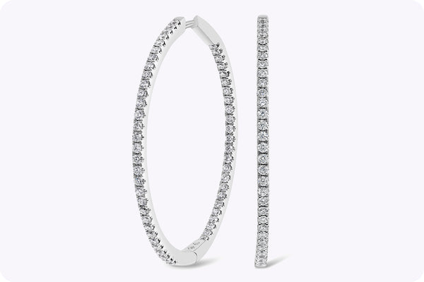 1.52 Carats Total Brilliant Round Shape Diamond Pave Hoop Earrings in White Gold