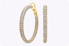 10.58 Carats Total Brilliant Round Cut Diamond Pave Set Hoop Earrings in Yellow Gold