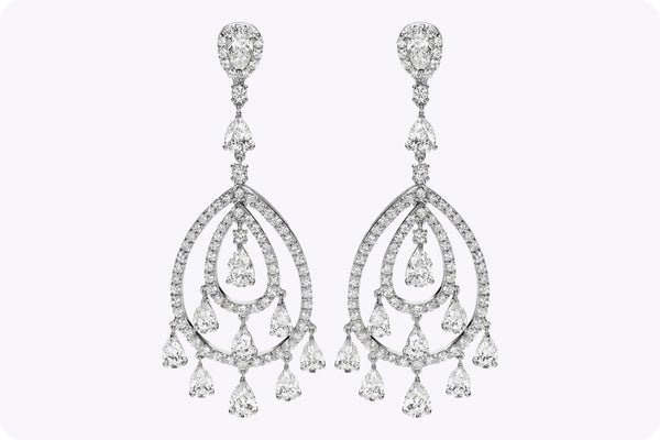 17.47 Carats Total Pear Shape Diamond Open-Work Fringe Chandelier Earrings in White Gold