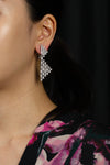 7.41 Carats Total Brilliant Round and Baguette Cut Diamond Geometric Drop Earrings in White Gold