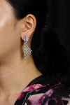 7.41 Carats Total Brilliant Round and Baguette Cut Diamond Geometric Drop Earrings in White Gold