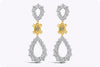 5.23 Carats Total Round Fancy Yellow and White Diamond Open-Work Dangle Earrings in White Gold and Yellow Gold