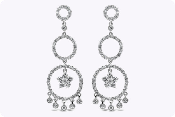 1.59 Carats Total Brilliant Round Diamond Open-Work Dangle Earrings in White Gold