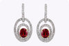 2.67 Oval Cut Ruby with Round Diamond Dangle Earrings in White Gold and Yellow Gold