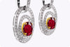 2.67 Oval Cut Ruby with Round Diamond Dangle Earrings in White Gold and Yellow Gold