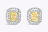 GIA Certified 2.04 Carats Total Cushion Cut Yellow Diamond Double Halo Earrings in Two-Tone Gold