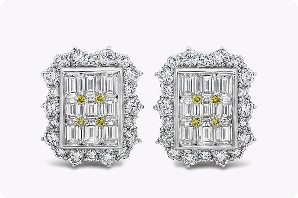 5.20 Carats Total Mixed Cut Diamond Illusion Cluster Clip Earrings in Platinum