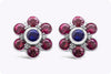 3.07 Carats Total Brilliant Round Cut Ruby and Sapphire Flower Stud Earrings in White Gold