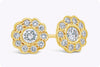 1.12 Carats Total Round Diamond Flower Stud Earrings in Yellow Gold