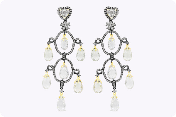 37.86 Carats Briolette Sapphire and Brilliant Round Diamond Chandelier Earrings