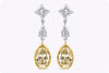 2.46 Carats Total Pear Shape Yellow & White Diamond Dangle Earrings in White Gold