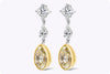 2.46 Carats Total Pear Shape Yellow & White Diamond Dangle Earrings in White Gold