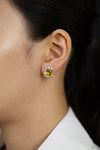 6.94 Carats Total Round Cut Yellow Sapphire and Diamond Halo Stud Earrings in Platinum