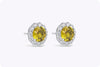 6.94 Carats Total Round Cut Yellow Sapphire and Diamond Halo Stud Earrings in Platinum