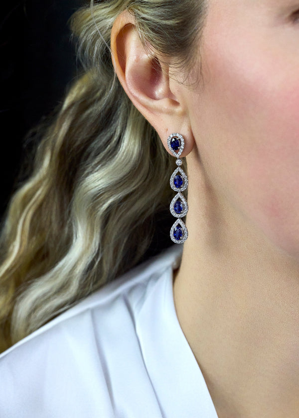 4.78 Carats Total Oval-Cut Sapphire & Diamond Drop Earrings in White Gold