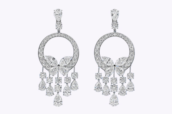 28.19 Carats Total Mixed-Cut Diamond Open Work Chandelier Earrings in Platinum