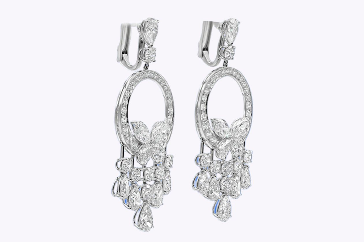 28.19 Carats Total Mixed-Cut Diamond Open Work Chandelier Earrings in Platinum