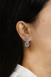 3.96 Carats Cushion Cut Blue Sapphire with Diamond Halo Dangle Earrings in White Gold