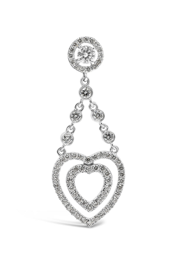 1.12 Carat Total Round Diamond Open-Work Heart Shape Dangle Earrings in White Gold