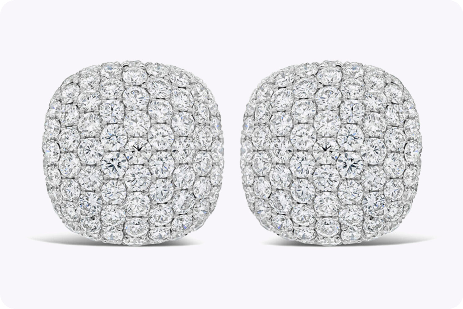 5.52 Carats Total Round Micro-Pave Diamond Cushion Shape Clip-on Hoops Earrings in White Gold