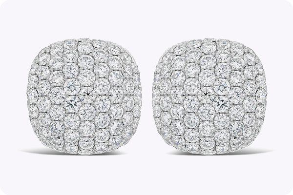 5.52 Carats Total Round Micro-Pave Diamond Cushion Shape Clip-on Hoops Earrings in White Gold