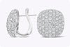 5.52 Carats Total Round Micro-Pave Diamond Cushion Shape Clip-on Hoops Earrings in White Gold