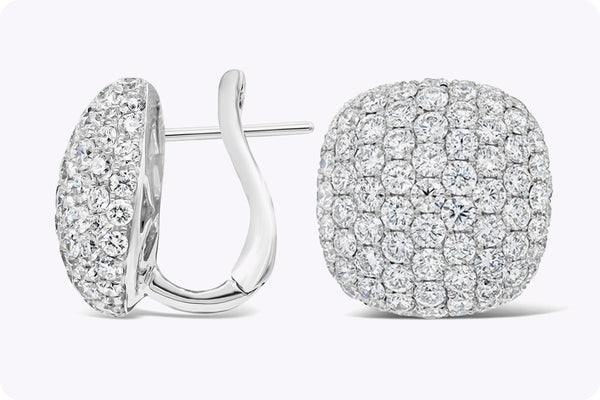 5.52 Carats Total Round Micro-Pave Diamond Cushion Shape Clip-on Hoops Earrings in White Gold