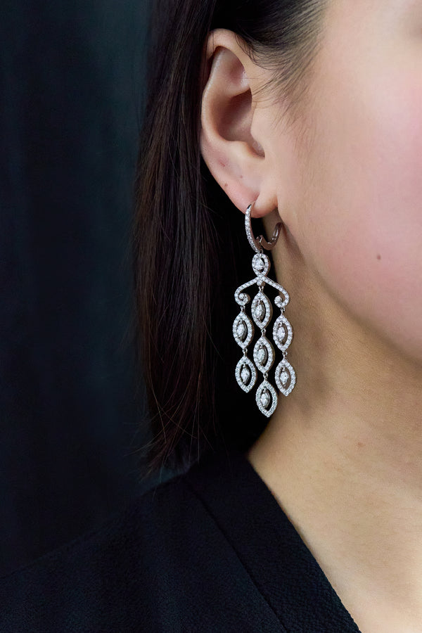Mixed Cut Diamond Halo Chandelier Earrings