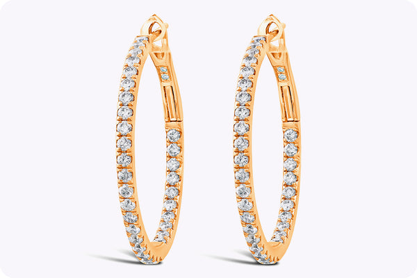 0.84 Carat Total Round Diamond Hoop Earrings in Rose Gold