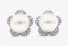 0.73 Carats Total Brilliant Round Diamond and White Pearl Flower Stud Earrings in White Gold
