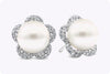 0.73 Carats Total Brilliant Round Diamond and White Pearl Flower Stud Earrings in White Gold