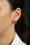 3.63 Carats Total Green Tourmaline and Round Diamond Halo Clip-On Earrings in White Gold and Platinum