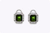 3.63 Carats Total Green Tourmaline and Round Diamond Halo Clip-On Earrings in White Gold and Platinum