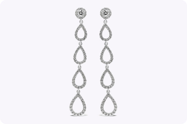 0.63 Carat Total Round Brilliant Diamond Open-Work Pear Shape Drop Earrings in White Gold