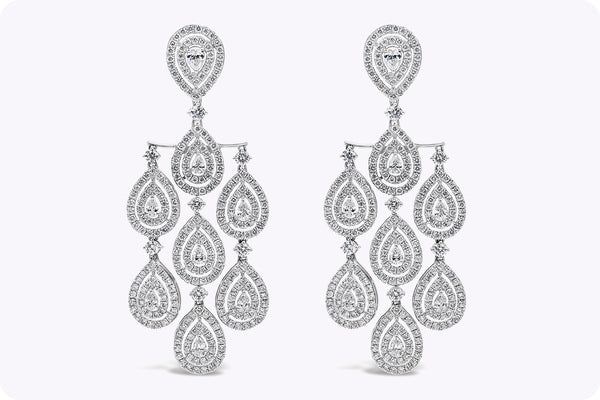 9.25 Carats Total Pear Shape Diamond Double Halo Chandelier Earrings in White Gold