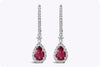1.49 Carats Pear Shape Ruby and Round Diamond Halo Dangle Earrings in White Gold