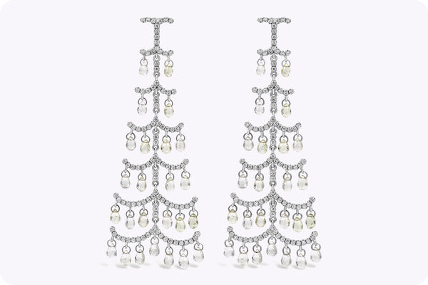 21.17 Carats Total Briolette Cut Sapphire and Round Diamond Chandelier Earrings in White Gold