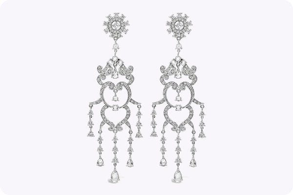 6.82 Carats Total Round and Rose Cut Diamond Chandelier Earrings in White Gold