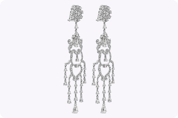 6.82 Carats Total Round and Rose Cut Diamond Chandelier Earrings in White Gold