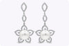 1.88 Carats Round Brilliant Diamonds with Pearl Floral Earrings in White Gold