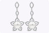 1.88 Carats Total Brilliant Round Diamond and Pearl Floral Earrings in White Gold