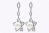 1.88 Carats Total Brilliant Round Diamond and Pearl Floral Earrings in White Gold