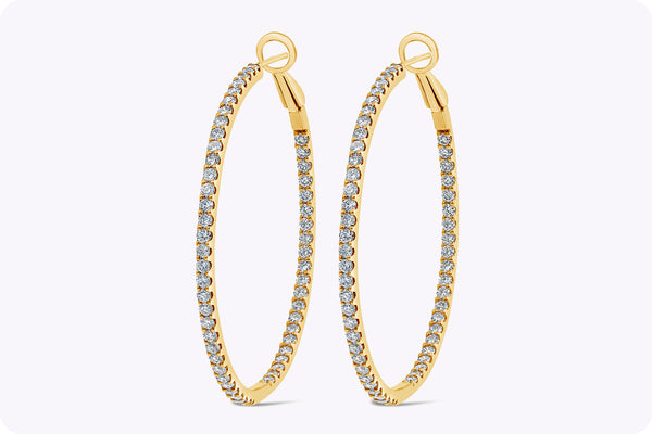 2.48 Carats Total Brilliant Round Diamond Hoop Earrings in Yellow Gold