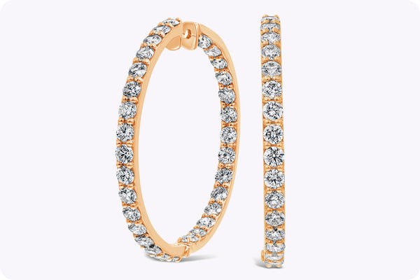 6.12 Carats Total Round Cut Diamond Hoop Earrings in Rose Gold